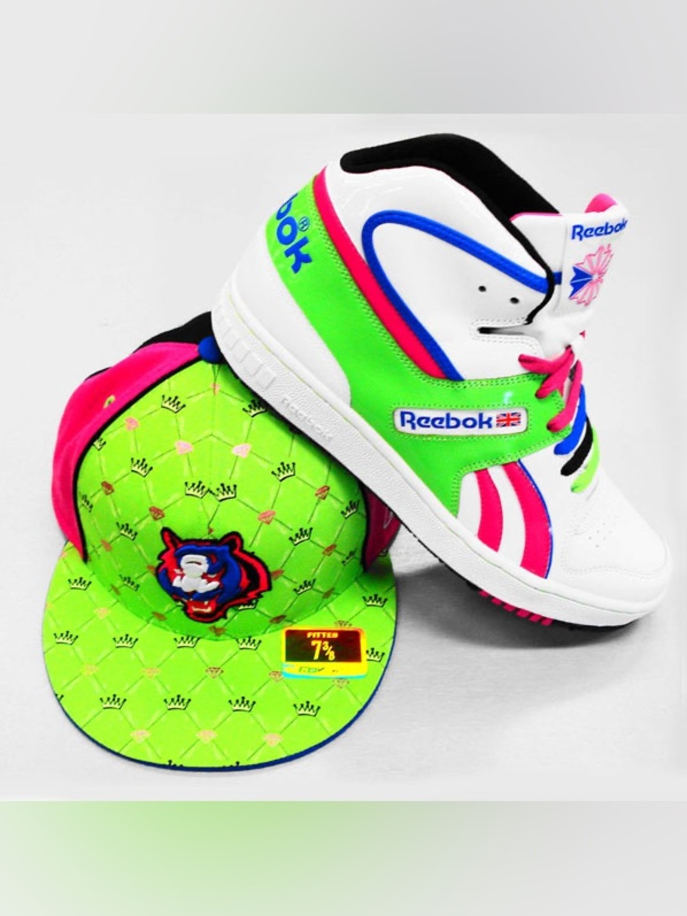 Reebox white green pink high top sneakers